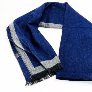 Scarf Men's Blue Grey Cotton Wool Blend